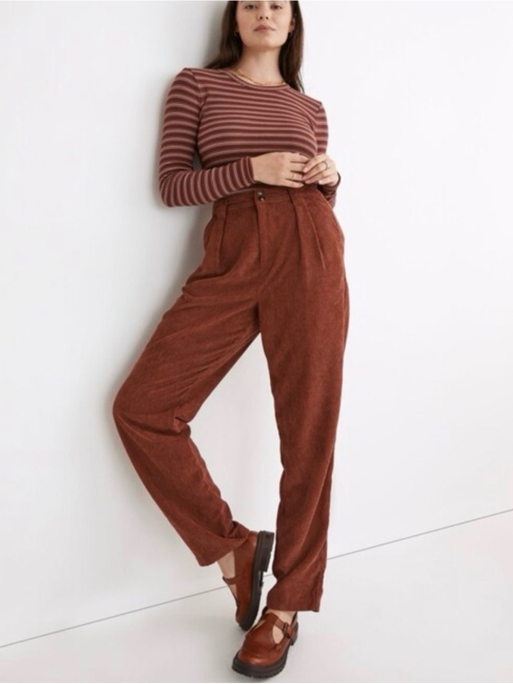 Madewell Wide-Leg Corduroy Pants in Rust Brown